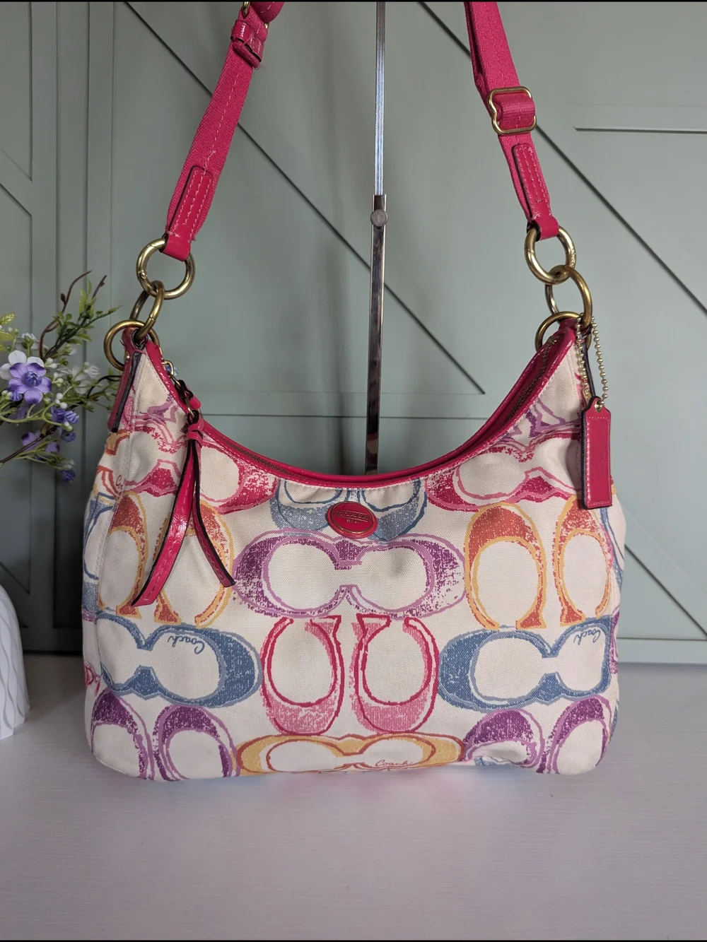 Coach Pink Signature Canvas Shoulder Bag